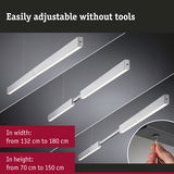 Adjustable silver brushed aluminium LED pendant light with variable width and height for modern interiors