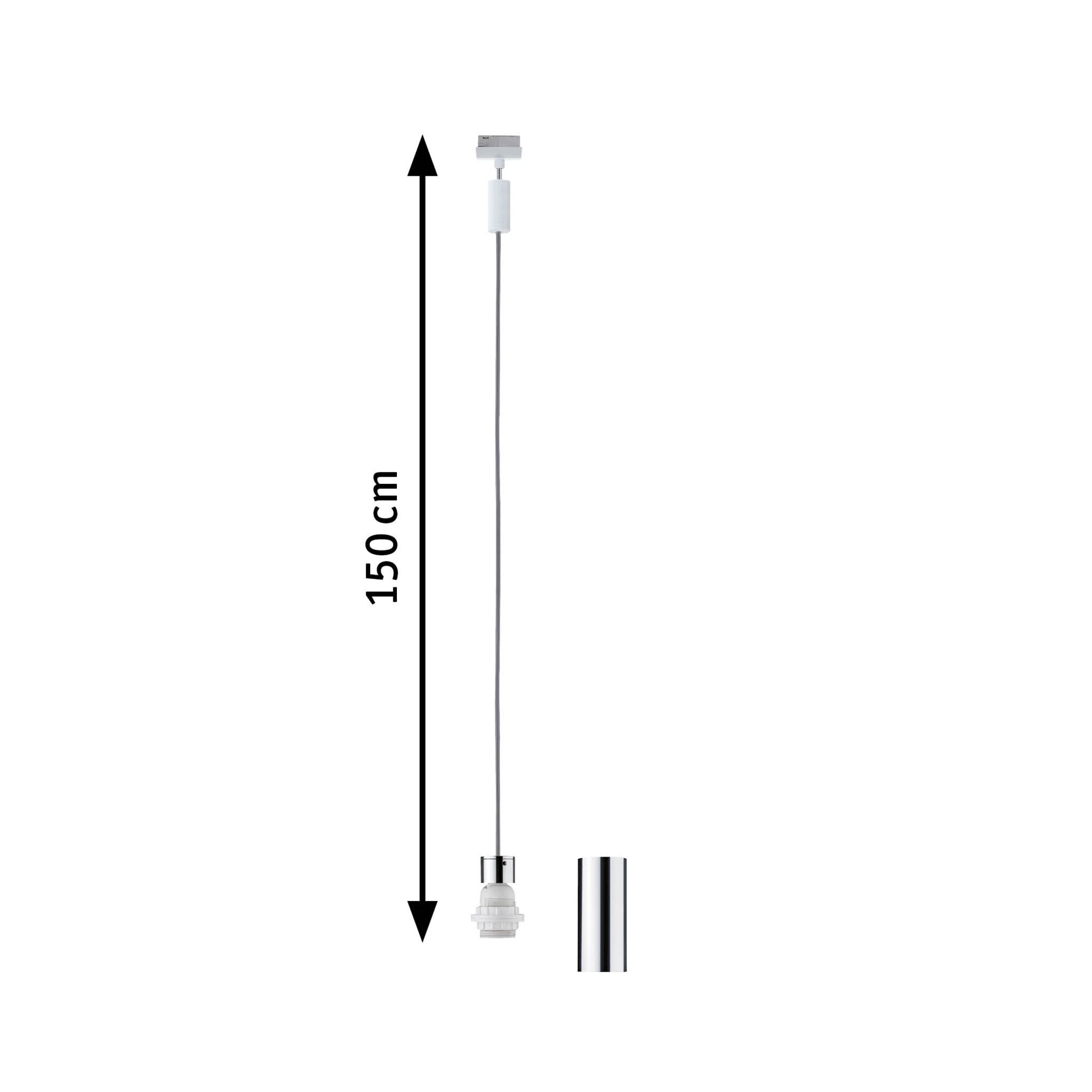 White cable with chrome holder, 150 cm long, for LED lighting fixtures