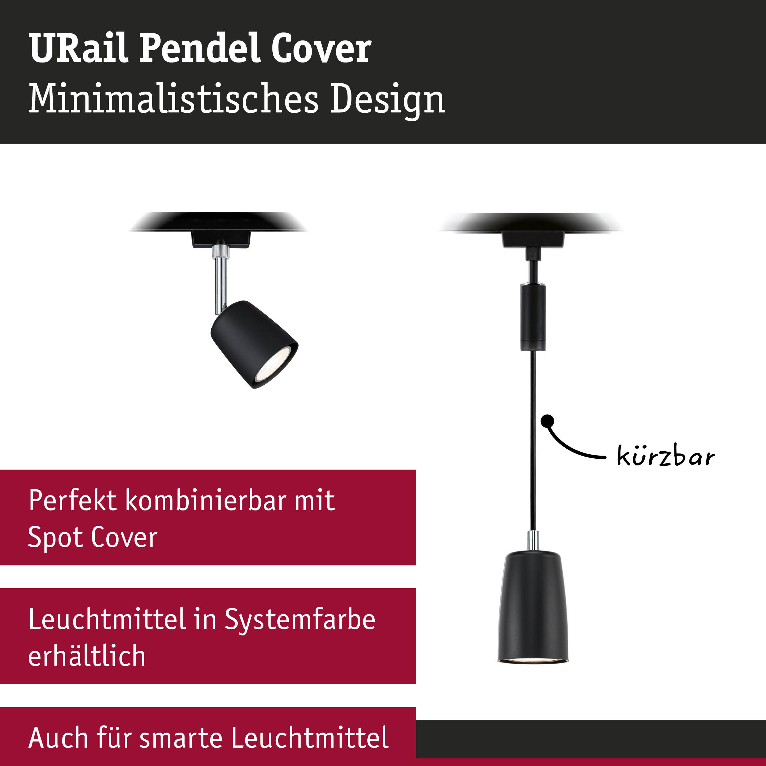 Minimalistischer schwarzer URail Pendel Cover Spot mit verstellbarem Kabel für moderne Beleuchtung