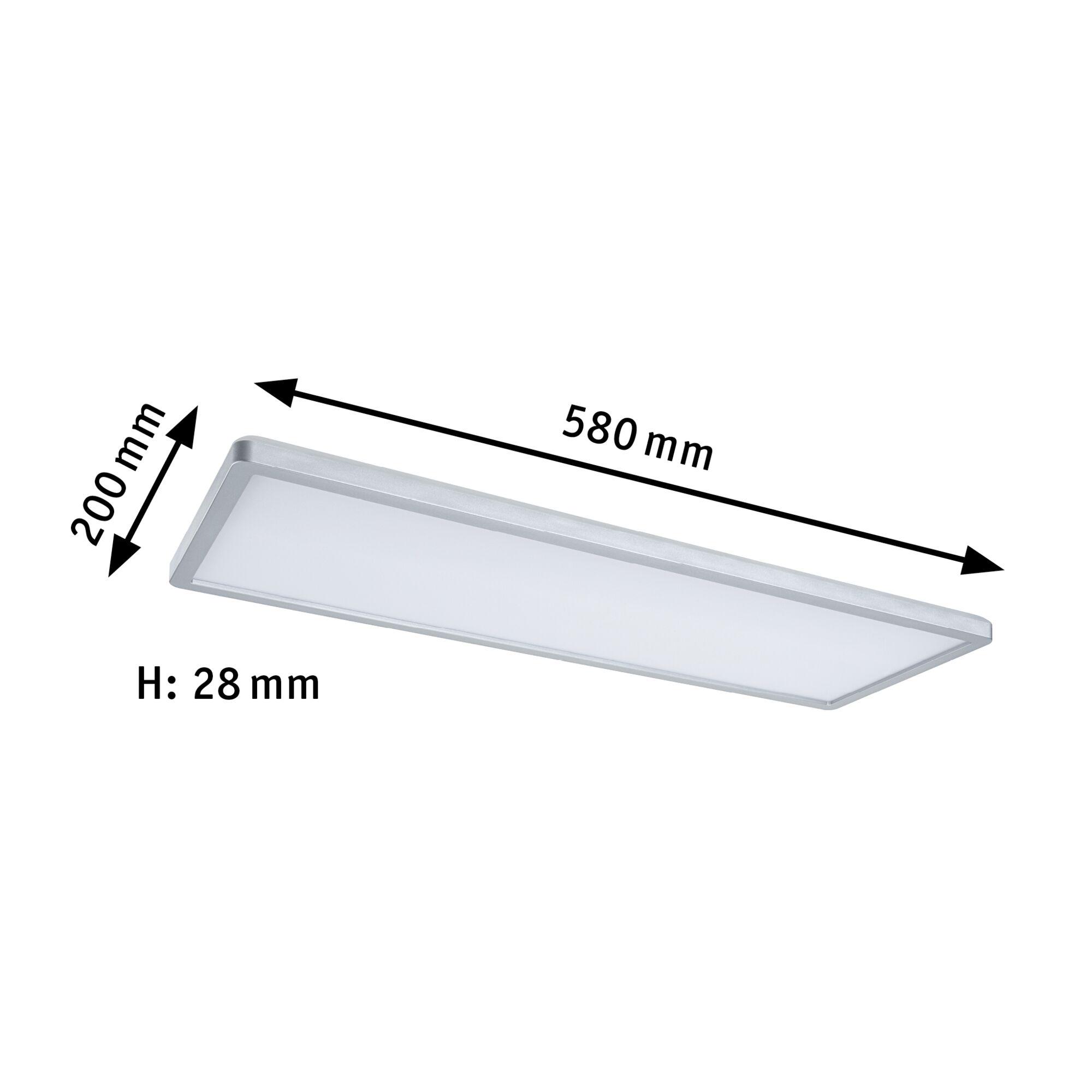 Rechteckige LED-Deckenleuchte in Silber mit milchweißem Diffusor, Maße 580x200x28 mm