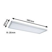 Rechteckige LED-Deckenleuchte in Silber mit milchweißem Diffusor, Maße 580x200x28 mm