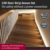 LED stair strip sensor set with battery-powered lighting for safe wooden stairs without power connection
