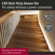 LED stair strip sensor set with battery-powered lighting for safe wooden stairs without power connection