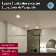 Luminaire encastré Luena avec douille GU10 au plafond blanc, éclairage dimmable pour salle de bain