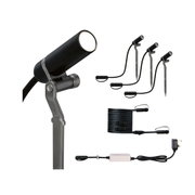 Black LED garden spotlight set with ground spikes, cable and power supply for outdoor lighting