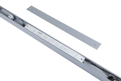 Gray aluminum housing with LED driver and wiring for LED lighting systems installation