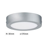 Ronde LED-plafondlamp van zilverkleurig metaal met witte diffuser, diameter 170 mm, hoogte 38 mm