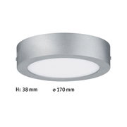 Round silver metal LED ceiling light with white diffuser, energy-efficient indoor lighting fixture
