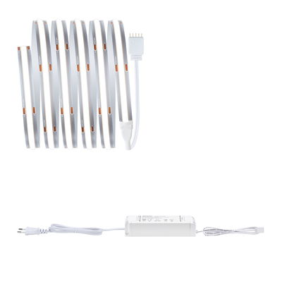 White LED strip light with power supply and plug, flexible indoor lighting solution