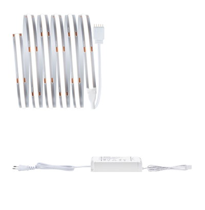 White LED strip light with power supply and plug, flexible indoor lighting solution