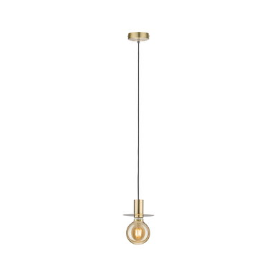 Brass pendant lamp with black cord and visible bulb, ideal for modern interior lighting