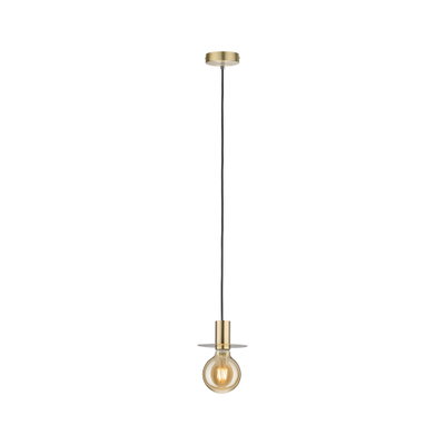 Hängelampe aus Messing mit schwarzem Kabel und sichtbarer Glühbirne für moderne Wohnräume