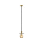 Brass pendant lamp with black cord and visible bulb, ideal for modern interior lighting
