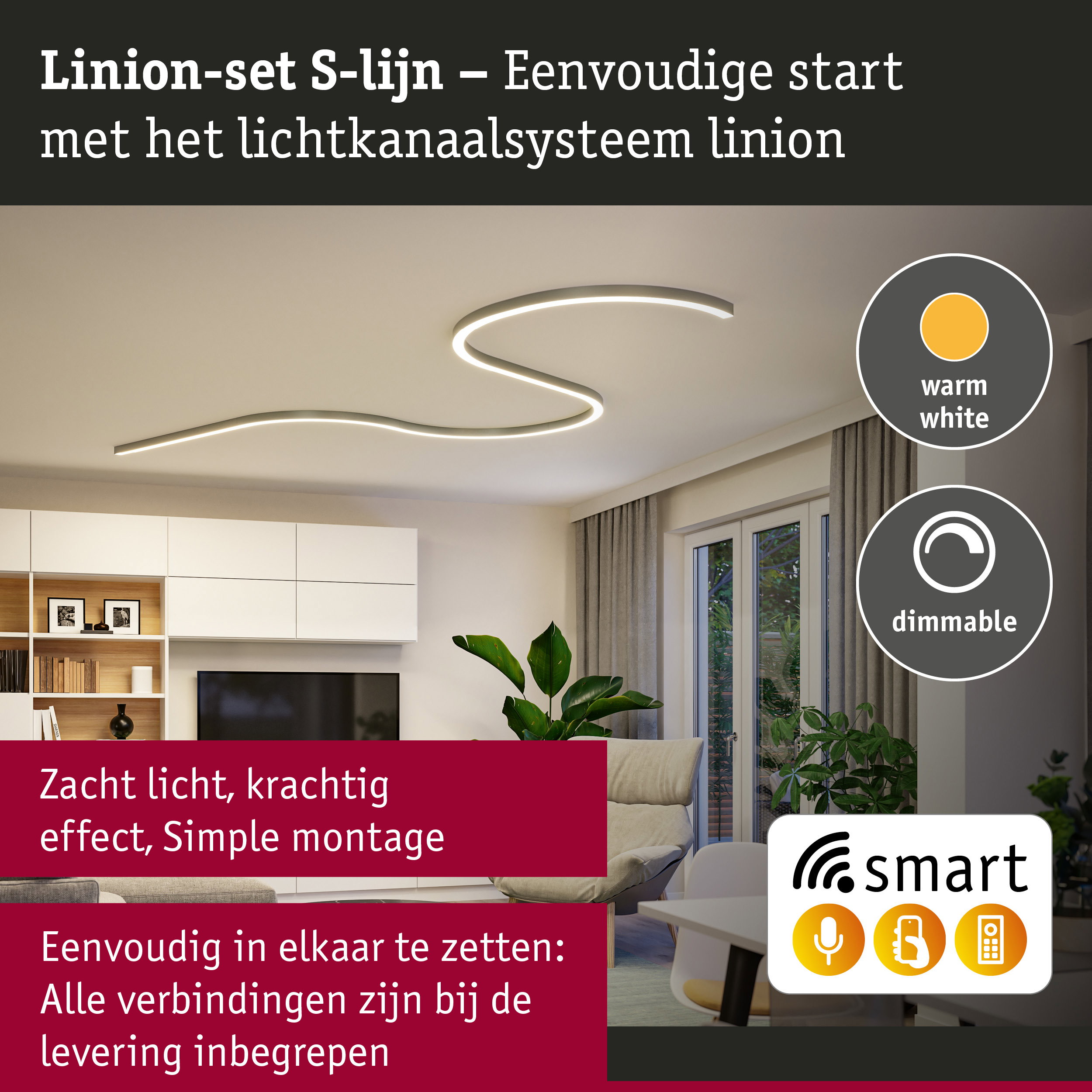 Linion Lichtkanaal Smart Home Zigbee 3.0 S-vorm Volledige set 230/24V W 3000K Chroom mat