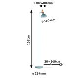 Stehlampe aus Metall in Blaugrün mit Holzdetail, Maße 158 cm hoch, 230 mm Sockel, LED-Stehleuchte
