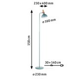 Stehlampe aus Metall in Blaugrün mit Holzdetail, Maße 158 cm hoch, 230 mm Sockel, LED-Stehleuchte