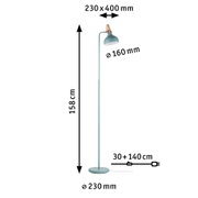 Blue-green metal floor lamp with wooden accent, 158 cm height, 230 mm diameter, LED lighting