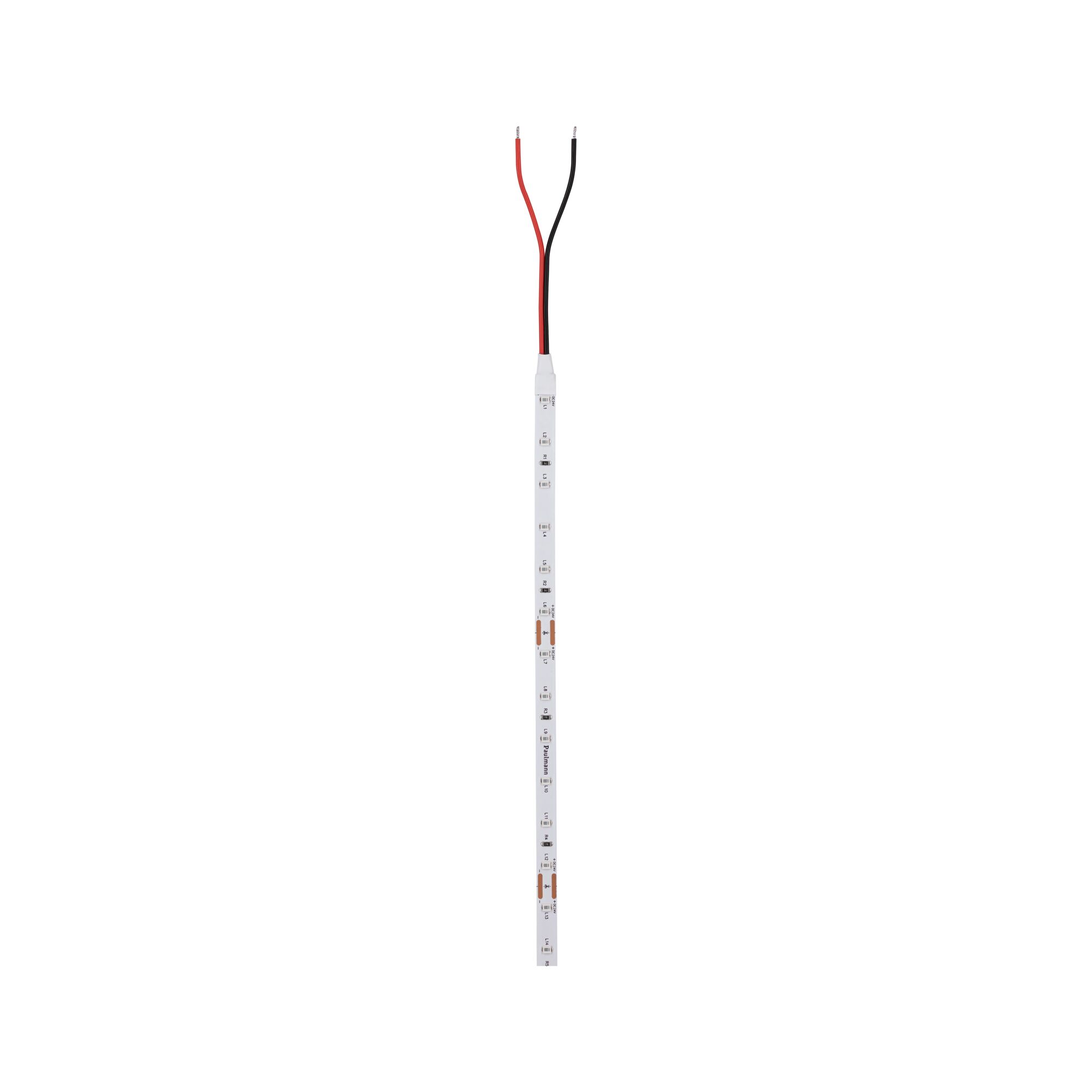 White LED strip with red and black wires for flexible lighting applications