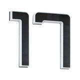 Two white LED wall lights with black solar panels for energy-saving outdoor lighting