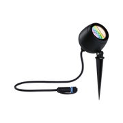 Black LED garden spotlight with ground spike and cable for outdoor lighting and landscape illumination