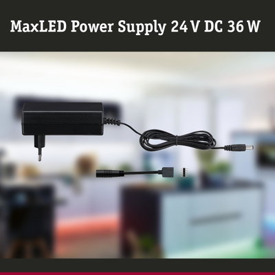 Alimentation MaxLED 24 V DC 36 W noire avec câble pour éclairage LED