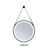 Round LED mirror with black frame and lighting, 400 mm diameter, modern wall mirror for bathroom