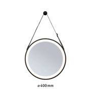 Miroir rond LED avec cadre noir et éclairage, diamètre 400 mm, miroir mural moderne
