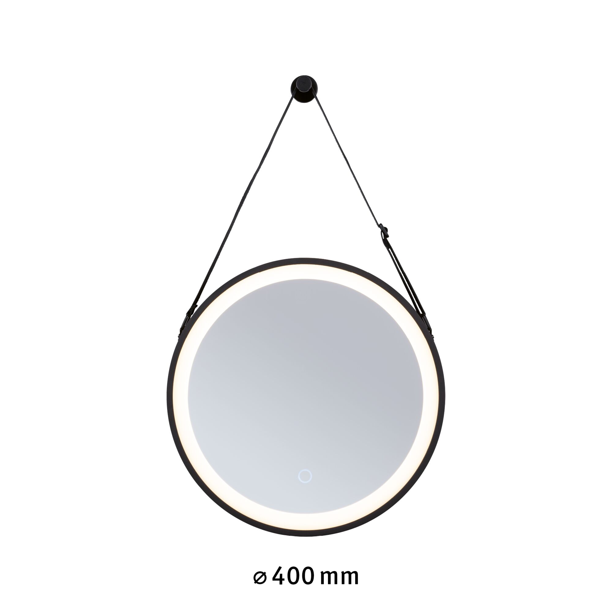 Miroir rond LED avec cadre noir et éclairage, diamètre 400 mm, miroir mural moderne
