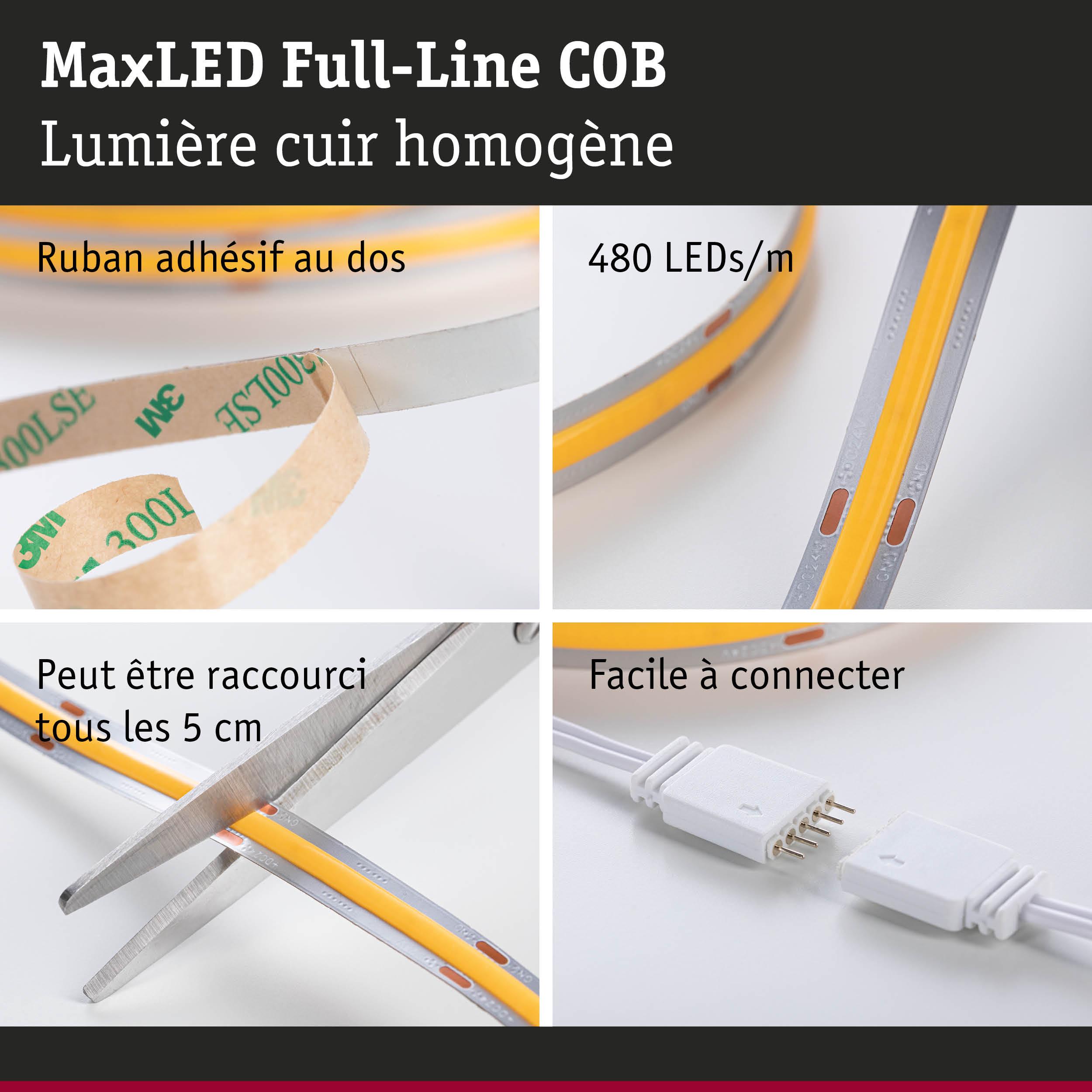 Bande LED MaxLED Full-Line COB 480 LEDs/m, ruban adhésif, coupable tous les 5 cm, facile à connecter