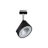 Black metal LED spotlight with silver reflector for modern track lighting systems
