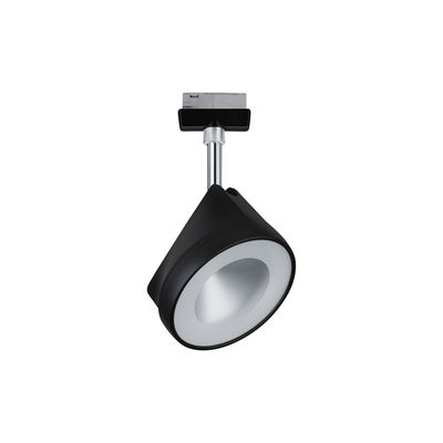 Black metal LED spotlight with silver reflector for modern track lighting systems