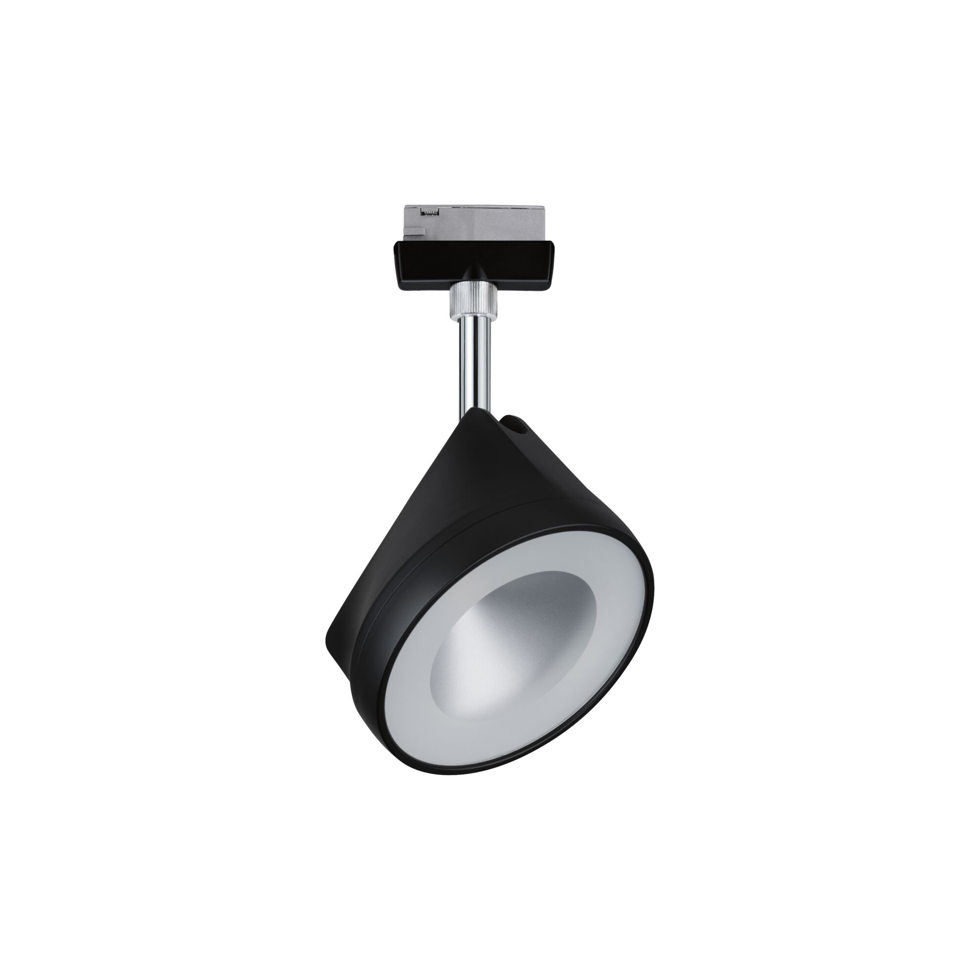 Schwarze LED-Spotleuchte mit silbernem Reflektor und verchromtem Stab für moderne Innenbeleuchtung