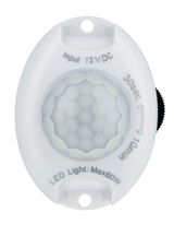 White plastic LED motion sensor with 12V input and adjustable delay time for lighting control