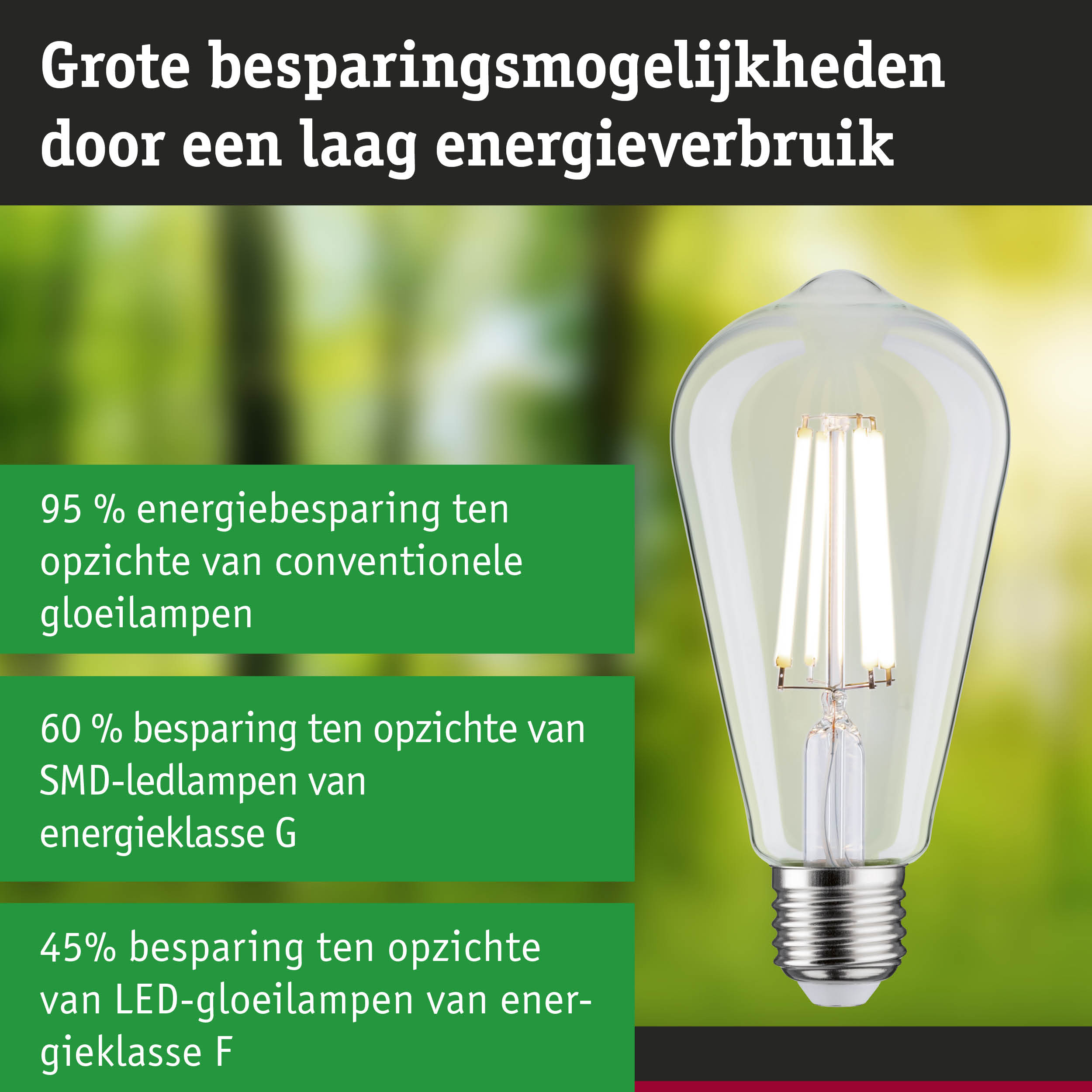 Heldere LED-gloeilamp met zilveren fitting op groen-blauwe achtergrond voor energiebesparende verlichting