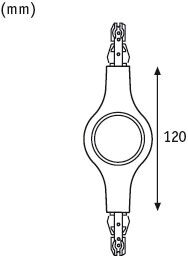 Teknisk tegning af hvid plastik LED-holder på 120 mm til belysningssystemer