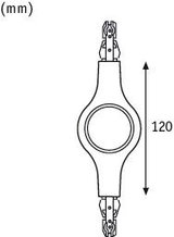 Technische Zeichnung eines weißen Kunststoff-LED-Halters mit 120 mm Länge für Beleuchtungssysteme