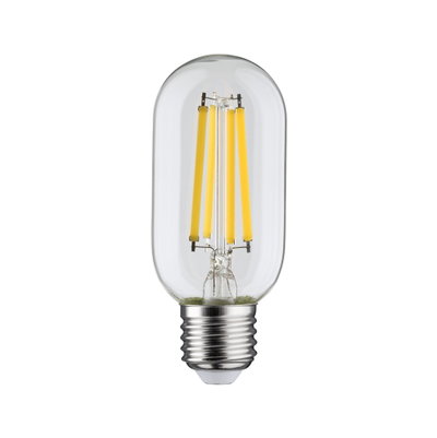 Transparente LED-Glühbirne mit gelben Filamenten und E27-Fassung für energiesparende Beleuchtung