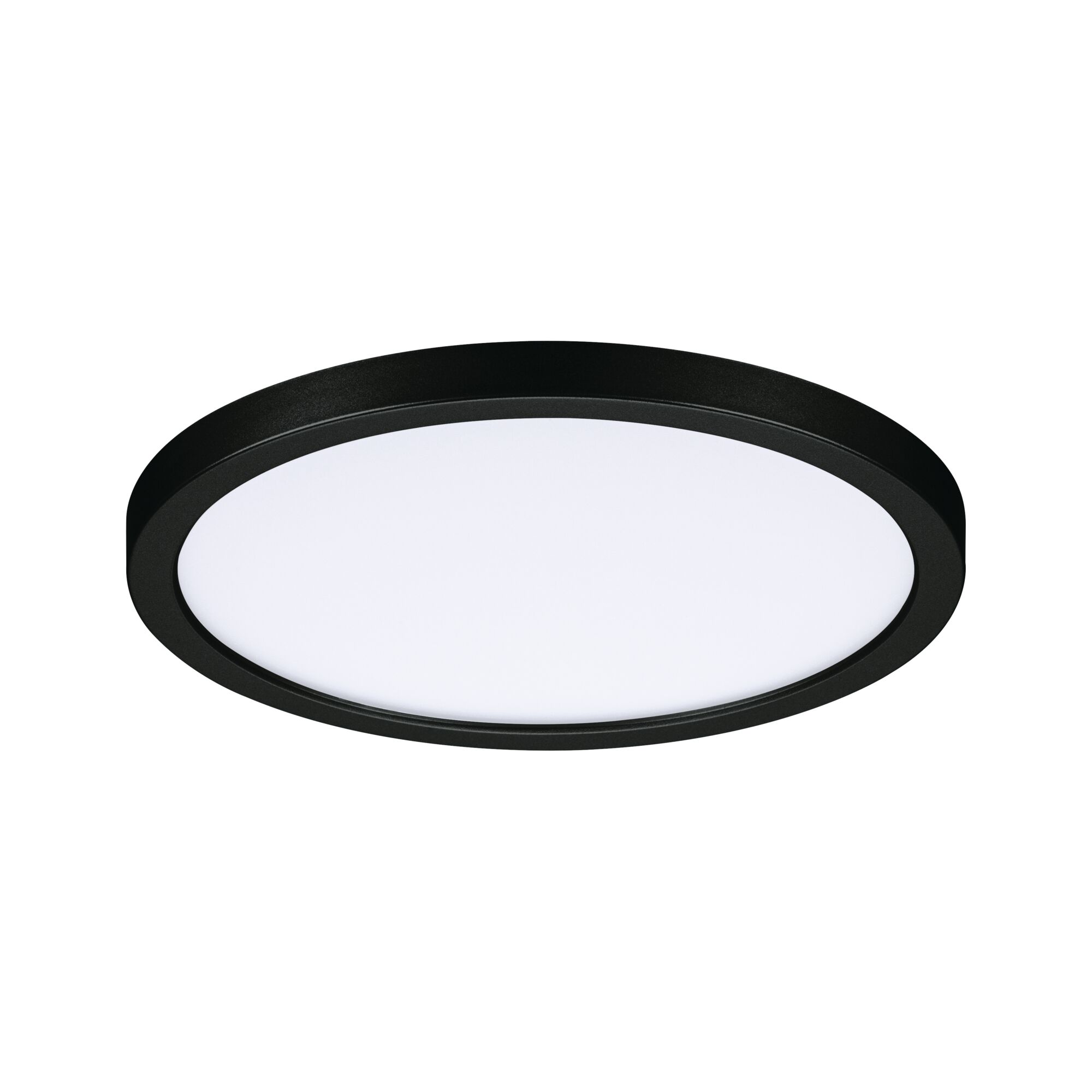 Round LED ceiling light with black metal frame and white diffuser for modern room lighting