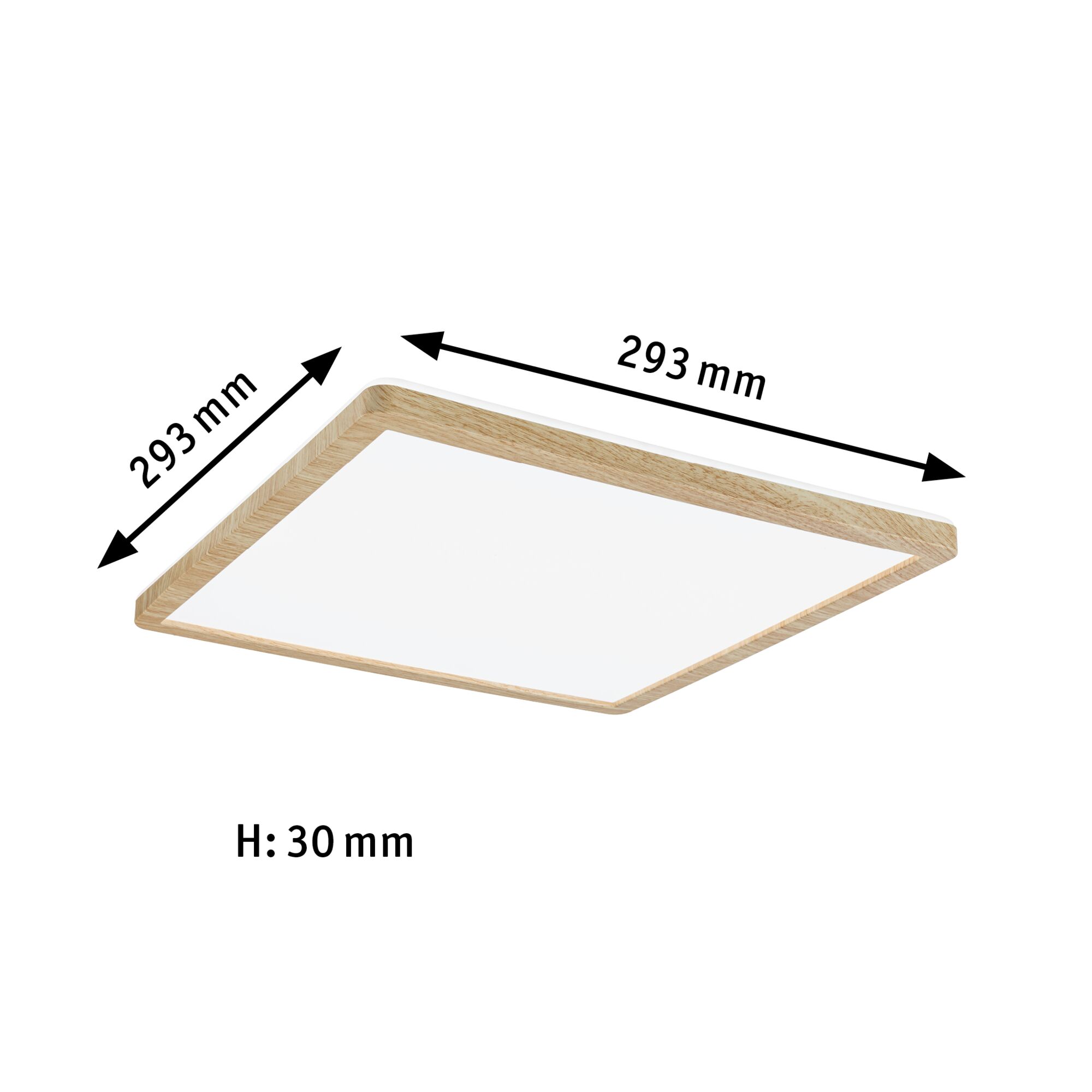 Quadratische Deckenleuchte aus Holz mit 293 mm Kantenlänge und 30 mm Höhe für modernes Lichtdesign