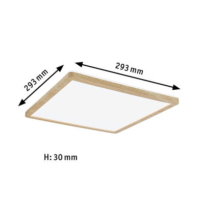 Quadratische Deckenleuchte aus Holz mit 293 mm Kantenlänge und 30 mm Höhe für modernes Lichtdesign