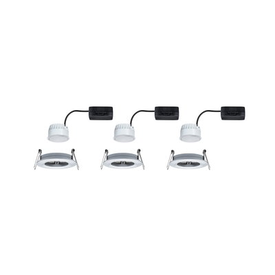 Trois spots encastrés LED blancs avec câbles noirs et clips de fixation pour montage au plafond