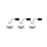 Trois spots encastrés LED blancs avec câbles noirs et clips de fixation pour montage au plafond