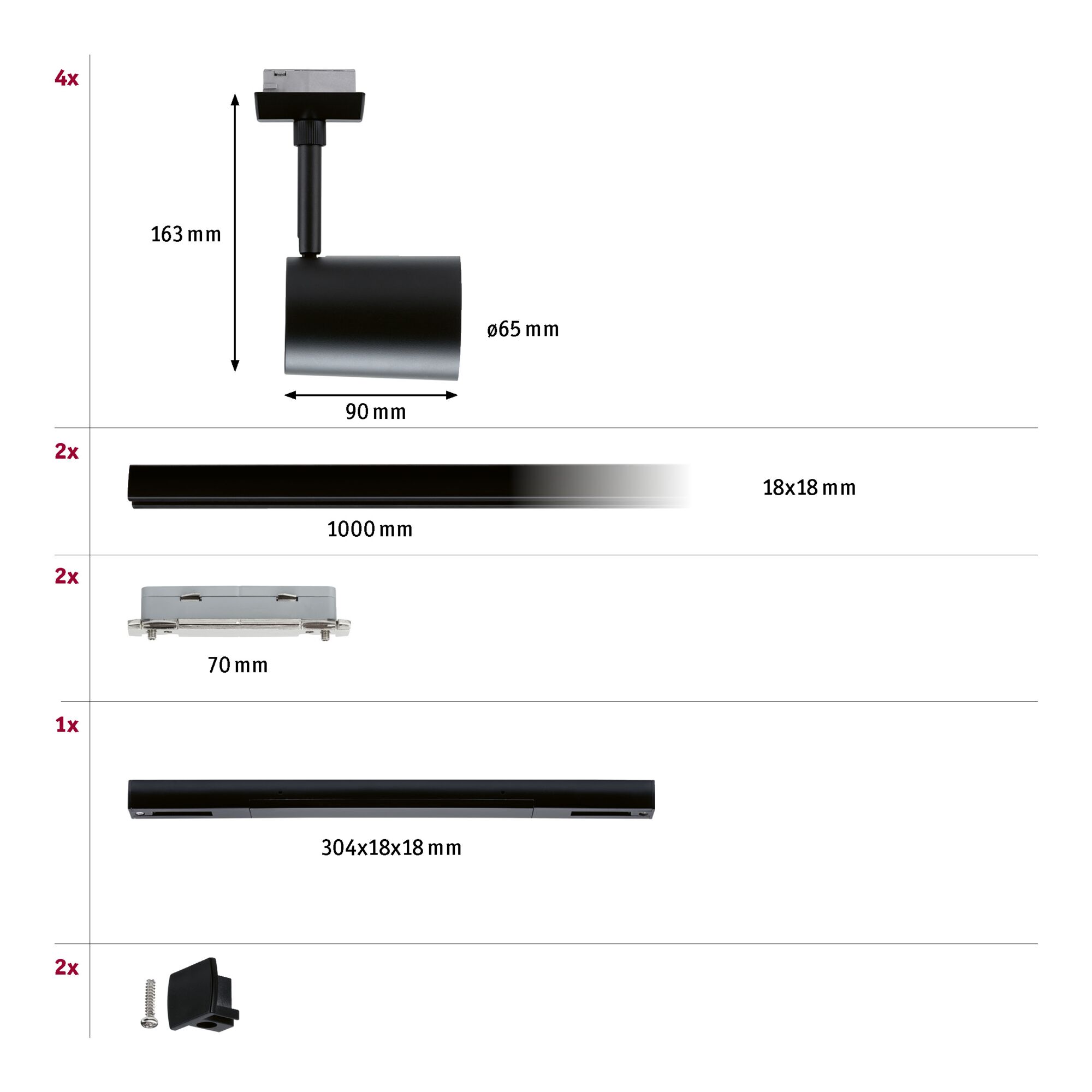 URail Kolejnicový reflektor Luxe Startovací sada Středové napájení GU10 max. 10W 230V Černá matná