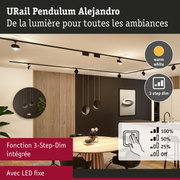 Système d'éclairage sur rail URail Pendulum Alejandro noir avec LED blanc chaud et fonction 3 étapes dimmable dans salle à manger
