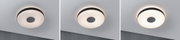Three round ceiling lights with black trim and warm white light for modern interiors.