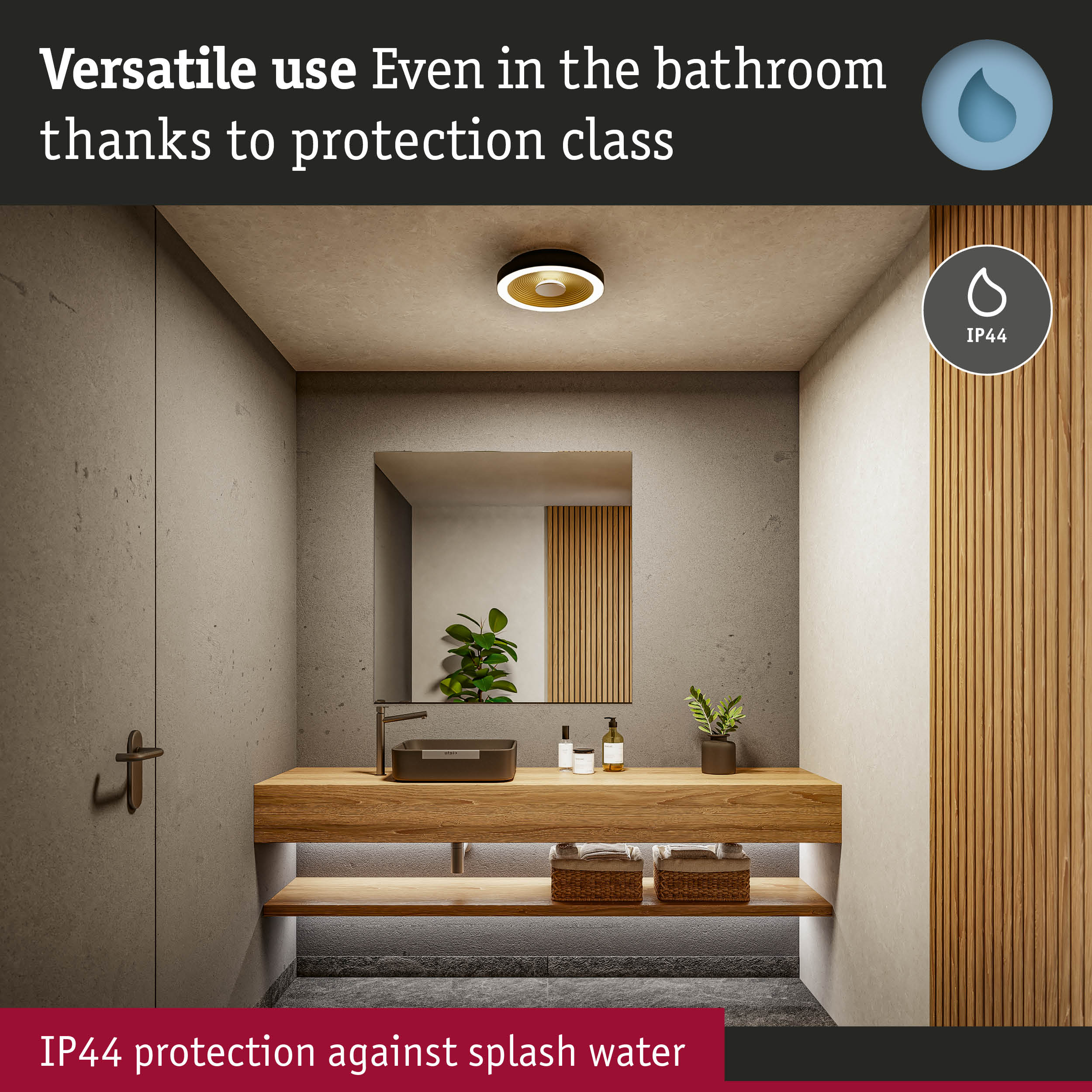 Modern bathroom ceiling light with IP44 splash water protection for versatile and safe use