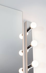 Miroir mural moderne avec éclairage chromé et ampoules LED blanches rondes pour salle de bain