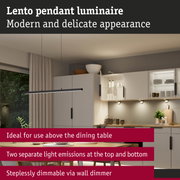 Lento black pendant luminaire with dual light emissions, steplessly dimmable via wall dimmer