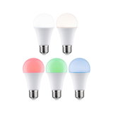 Five E27 LED bulbs in white, warm white, red, green, and blue for smart home lighting