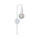 White metal wall lamp with visible bulb for modern interior lighting
